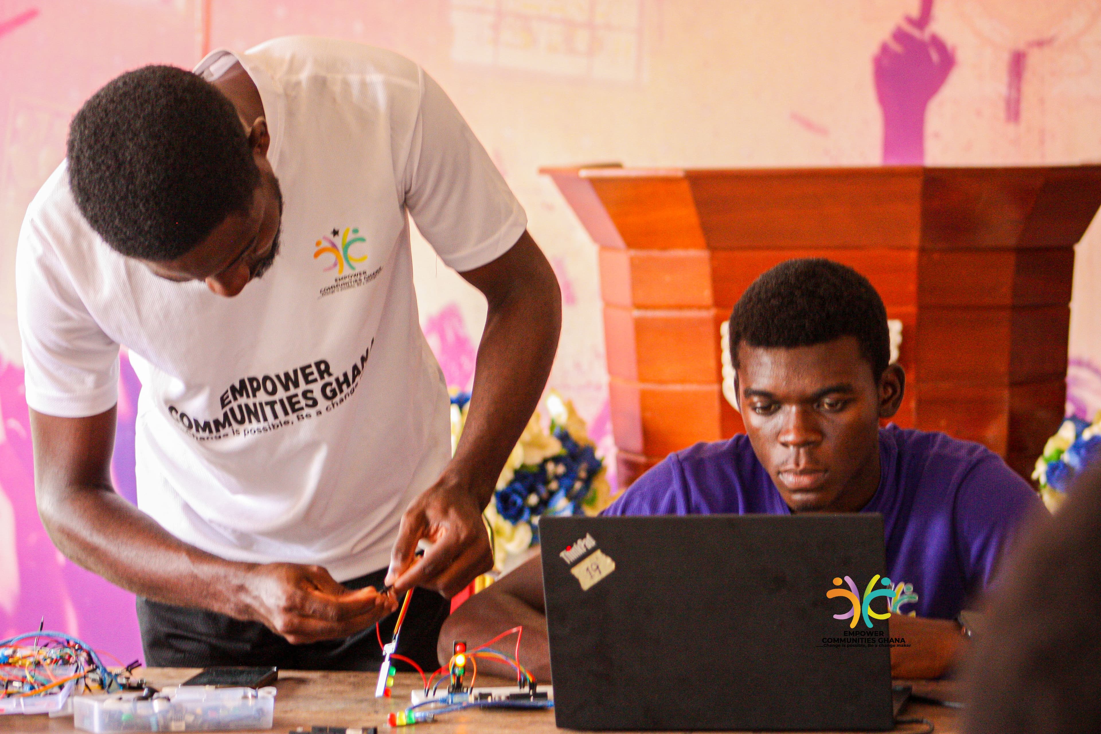 Students practising IT skills with Empower Communities Ghana